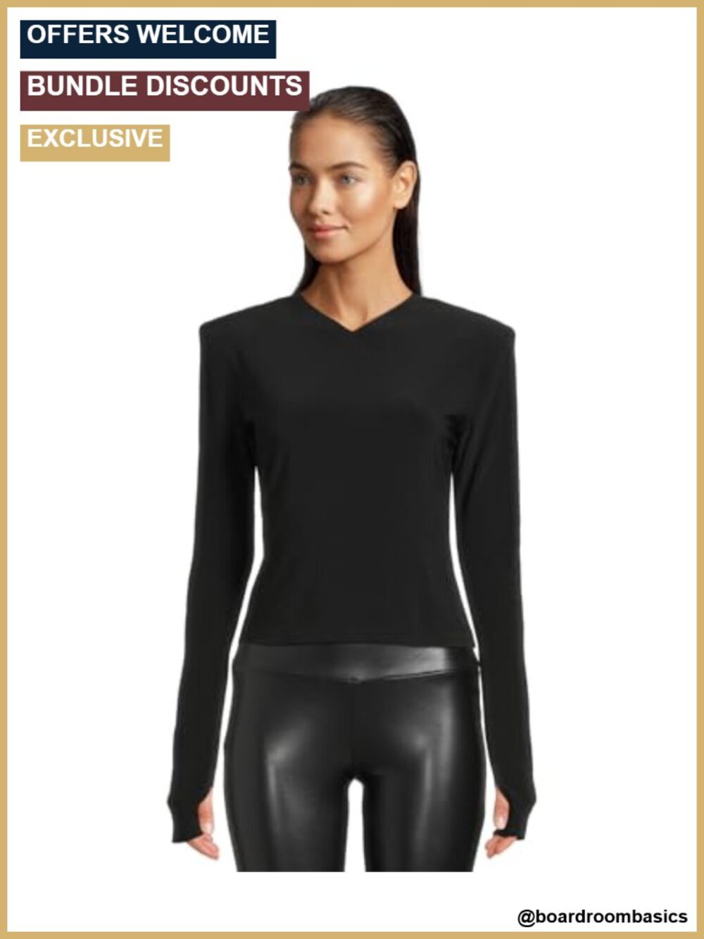 V-Neck Long Sleeve Blouse with Padded Shoulder Regular Fit